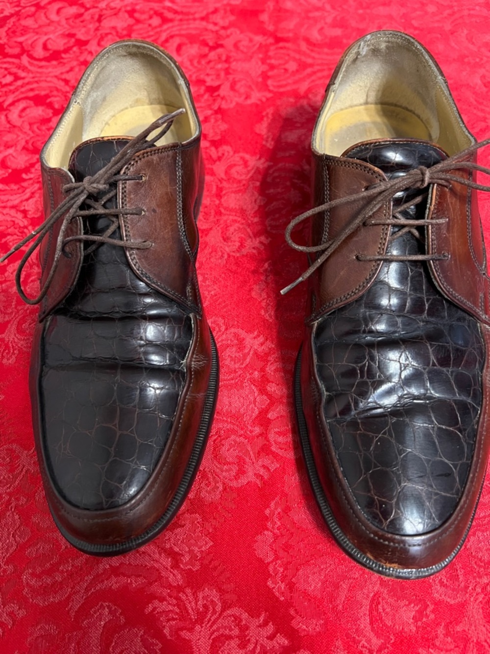 Johnston & Murphy Cellini Men’s US 9 Brown Croc Embossed Leather Oxfords Made in